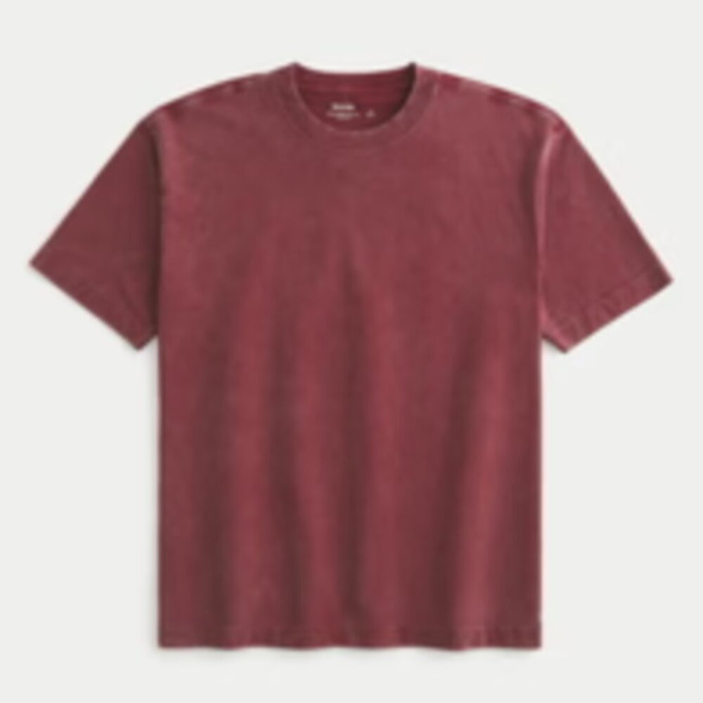 Hollister Boxy Heavyweight Washed Cotton Crew T, Large, Washed Burgundy, NWT